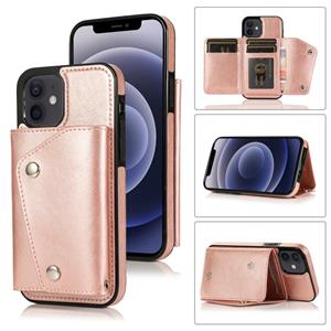 huismerk Schokbestendige PU + TPU Lederen hoes met kaartslots & houder & fotolijst & portemonnee & lanyard voor iPhone 12 mini(Rose Gold)