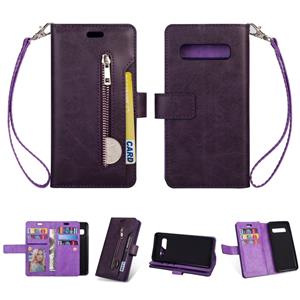 huismerk Samsung Galaxy S10+ Multifunctionele rits horizontale flip lederen kast met Holder & Wallet & 9 Card Slots & Lanyard(Paars)