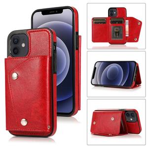 huismerk Schokbestendige PU + TPU Lederen hoes met kaartslots & houder & fotolijst & portemonnee & lanyard voor iPhone 12 mini(Rood)