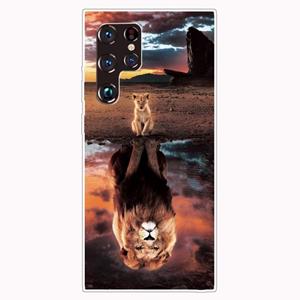 huismerk Voor Samaung Galaxy S22 Ultra 5G geschilderd patroon Hoog transparant TPU-telefooncase (Desert Lion)