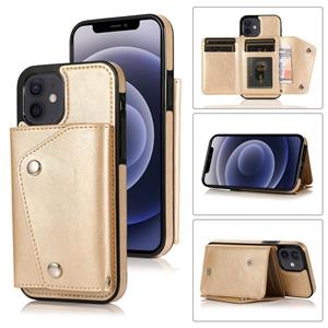 huismerk Schokbestendige PU + TPU Lederen hoes met kaartslots & houder & fotolijst & portemonnee & lanyard voor iPhone 12 mini(Goud)