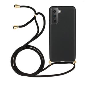 huismerk Voor Samsung Galaxy S21+ 5G Tarwe stromateriaal + TPU beschermhoes met Lanyard(Zwart)