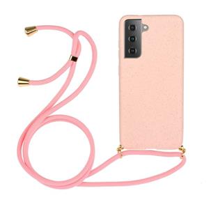 huismerk Voor Samsung Galaxy S21+ 5G Tarwe stromateriaal + TPU beschermhoes met Lanyard(Pink)