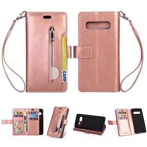 huismerk Samsung Galaxy S10+ Multifunctionele Rits Horizontale Flip Lederen Case met Holder & Wallet & 9 Card Slots & Lanyard(Rose Gold)