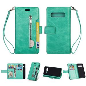 huismerk Samsung Galaxy S10+ Multifunctionele rits horizontale flip lederen kast met Holder & Wallet & 9 Card Slots & Lanyard(Mint Green)