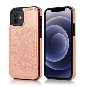 huismerk Double Buckle Mandala Patroon PU+TPU Beschermhoes met kaartslots & houder & fotolijst voor iPhone 12 mini(Rose Gold)