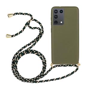 huismerk Voor Samsung Galaxy S21 Ultra 5G Tarwe stro materiaal + TPU beschermhoes met Lanyard (Army Green)