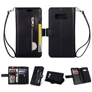 huismerk Voor Samsung Galaxy S10e Multifunctionele Rits Horizontale Flip Lederen Case met Holder & Wallet & 9 Card Slots & Lanyard(Zwart)