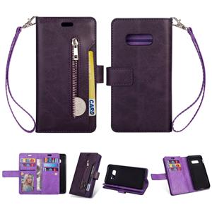 huismerk Voor Samsung Galaxy S10e Multifunctionele rits horizontale flip lederen hoes met Holder & Wallet & 9 Card Slots & Lanyard(Paars)