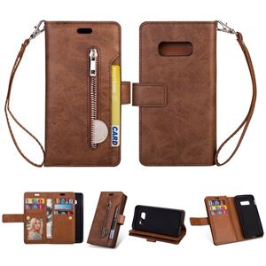 huismerk Voor Samsung Galaxy S10e Multifunctionele Rits Horizontale Flip Lederen Case met Holder & Wallet & 9 Card Slots & Lanyard(Bruin)