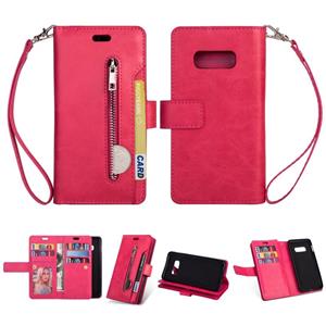 huismerk Voor Samsung Galaxy S10e Multifunctionele Rits Horizontale Flip Lederen Case met Holder & Wallet & 9 Card Slots & Lanyard(Rose Red)