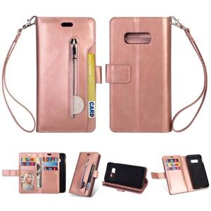 huismerk Voor Samsung Galaxy S10e Multifunctionele Rits Horizontale Flip Lederen Case met Holder & Wallet & 9 Card Slots & Lanyard(Rose Gold)