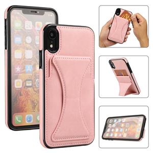 huismerk Ultradunne schokbestendige beschermhoes met houder en metalen magnetische functie voor iPhone XR (ROSE GOUD)