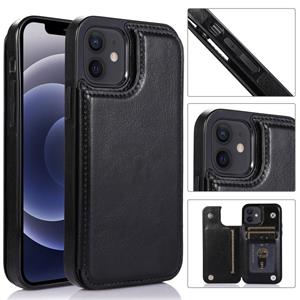 huismerk Schokbestendige PU + TPU lederen hoes met kaartslots & houder & fotolijst & portemonnee voor iPhone 12 mini(Zwart)