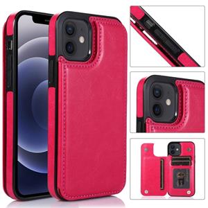 huismerk Schokbestendige PU + TPU lederen hoes met kaartslots & houder & fotolijst & portemonnee voor iPhone 12 mini(Rose Red)