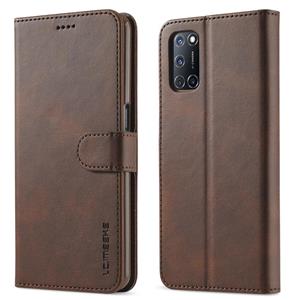 lc.imeeke Voor OPPO F19 PRO / A94 5G LC.IMEEE KALF TEXTUUR Horizontale Flip Leren Case met Houder & Card Slots & Portemonnee (Bruin)