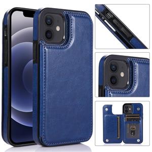 huismerk Schokbestendige PU + TPU lederen hoes met kaartslots & houder & fotolijst & portemonnee voor iPhone 12 mini(Blauw)