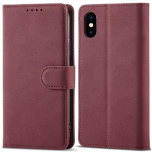 huismerk Frosted Anti-Diefstal Borstel Horizontale Flip Leren Case met Houder & Kaart Slots & Portemonnee voor iPhone XS MAX (Wijnrood)