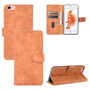 huismerk Voor iPhone 6 & 6s Solid Color Skin Feel Magnetic Buckle Horizontale Flip Kalf Texture PU Lederen case met Holder & Card Slots & Wallet(Bruin)