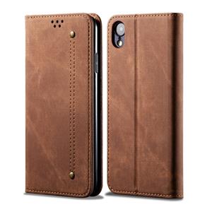 huismerk Voor iPhone XR Denim Texture Casual Style Horizontal Flip Leather Case met Holder & Card Slots & Wallet(Brown)