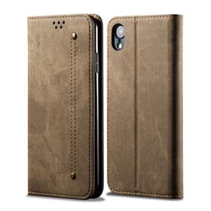 huismerk Voor iPhone XR denim textuur casual stijl horizontale Flip lederen draagtas met houder & kaartsleuven & portemonnee (kaki)