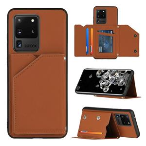 huismerk Voor Samsung Galaxy S20 Ultra Skin Feel PU + TPU + PC Back Cover Shockproof Case met Card Slots & Holder & Photo Frame(Brown)