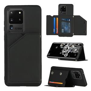 huismerk Voor Samsung Galaxy S20 Ultra Skin Feel PU + TPU + PC Back Cover Shockproof Case met Card Slots & Holder & Photo Frame(Zwart)