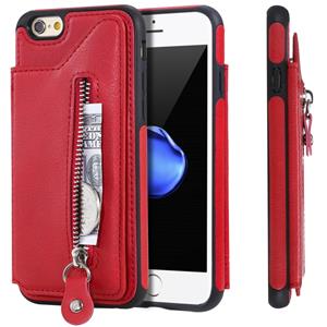 huismerk Voor iPhone 6 effen kleur dubbele gesp rits schokbestendige beschermhoes (rood)