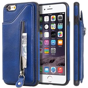 huismerk Voor iPhone 6 plus effen kleur dubbele gesp rits schokbestendige beschermhoes (blauw)