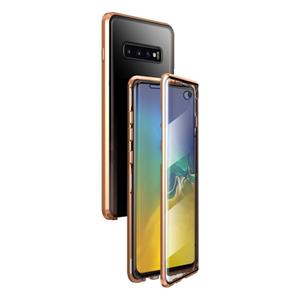 huismerk Voor Samsung Galaxy S10 Magnetic Metal Frame Dubbelzijdige Tempered Glass Case (Goud)