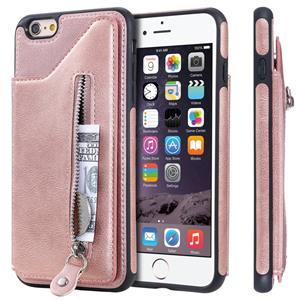 huismerk Voor iPhone 6 plus effen kleur dubbele gesp rits schokbestendige beschermende case (Rose goud)