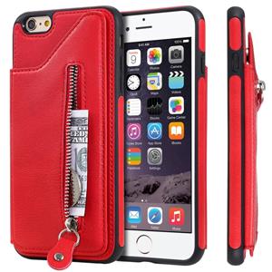 huismerk Voor iPhone 6 plus effen kleur dubbele gesp rits schokbestendige beschermhoes (rood)