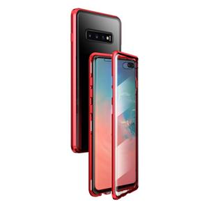 huismerk Voor Samsung Galaxy S10+ Magnetic Metal Frame Dubbelzijdige Tempered Glass Case(Rood)