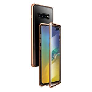 huismerk Voor Samsung Galaxy S10+ Magnetic Metal Frame Dubbelzijdige Tempered Glass Case (Goud)