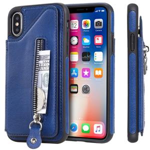 huismerk Voor iPhone X effen kleur dubbele gesp rits schokbestendige beschermhoes (blauw)