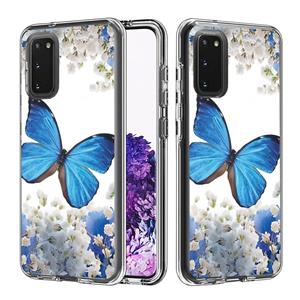 huismerk Voor Galaxy S20 2 in 1 PC + TPU-kaartpatroon transparante beschermhoes (blauwe vlinder)