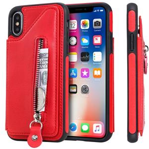 huismerk Voor iPhone X effen kleur dubbele gesp rits schokbestendige beschermhoes (rood)