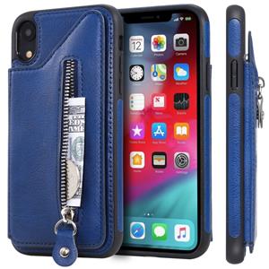 huismerk Voor iPhone XR effen kleur dubbele gesp rits schokbestendige beschermhoes (blauw)