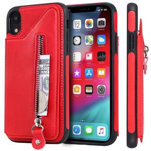 huismerk Voor iPhone XR effen kleur dubbele gesp rits schokbestendige beschermhoes (rood)