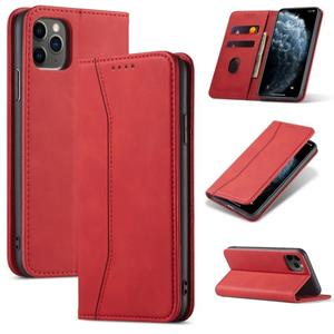 huismerk Skin-feel Kalfsleer textuur Magnetische dual-fold horizontale flip lederen hoes met houder & kaartslots & portemonnee voor iPhone 12 mini(Rood)