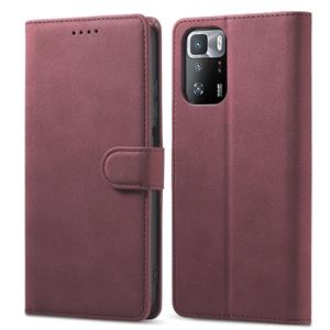 huismerk Voor Xiaomi Redmi Note 10 Frosted Anti-Diefstal Borstel Horizontale Flip Leren Case met Houder & Card Slots & Portemonnee (Wijnrood)