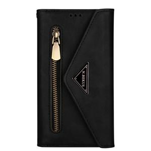 huismerk Voor iPhone 6 Plus Skin Feel Zipper Horizontale Flip Lederen case met Holder & Card Slots & Photo Frame & Lanyard & Long Rope(Black)