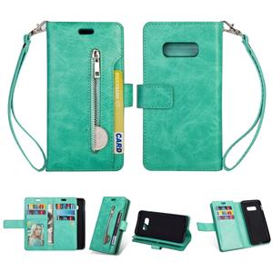 huismerk Voor Samsung Galaxy S10e Multifunctionele Rits Horizontale Flip Lederen Case met Holder & Wallet & 9 Card Slots & Lanyard(Mint Green)