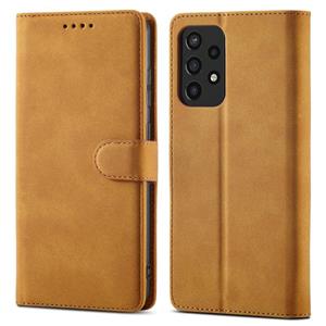 huismerk Voor Samsung Galaxy A72 5G / 4G Frosted Anti-Diefstal Borstel Horizontale Flip Leren Case met Houder & Card Slots & Portemonnee (Geel)