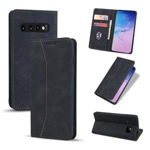 huismerk Voor Samsung Galaxy S10 Skin-feel Kalfsleren Textuur Magnetische dual-fold horizontale flip lederen kast met Holder & Card Slots & Wallet(Zwart)