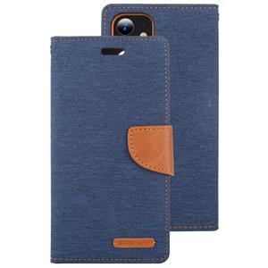 Voor iPhone 12 GOOSPERY CANVAS DAGBOEK Kruistextuur Horizontale flip lederen hoes met kaartslots & portemonnee & houder(Navy Blue)