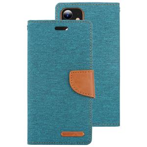 Voor iPhone 12 GOOSPERY CANVAS DAGBOEK Kruistextuur Horizontale flip lederen hoes met kaartslots & portemonnee & houder(groen)