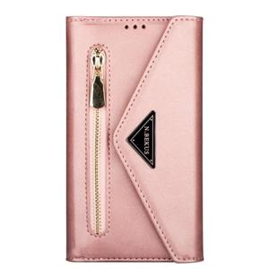 huismerk Voor iPhone XS / X Skin Feel Zipper Horizontale Flip Lederen Case met Holder & Card Slots & Photo Frame & Lanyard & Long Rope (Rose Gold)