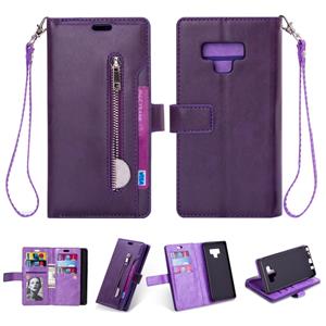 huismerk Voor Samsung Galaxy Note9 Multifunctionele rits horizontale flip lederen case met houder & portemonnee & 9 kaartslots & lanyard(paars)