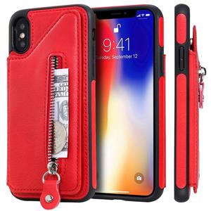 huismerk Voor iPhone XS effen kleur dubbele gesp rits schokbestendige beschermhoes (rood)